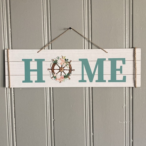 NWT- Horizontal HOME- Nautical Decoration Sign w/ Floral Ships Helm - Picture 14 of 14